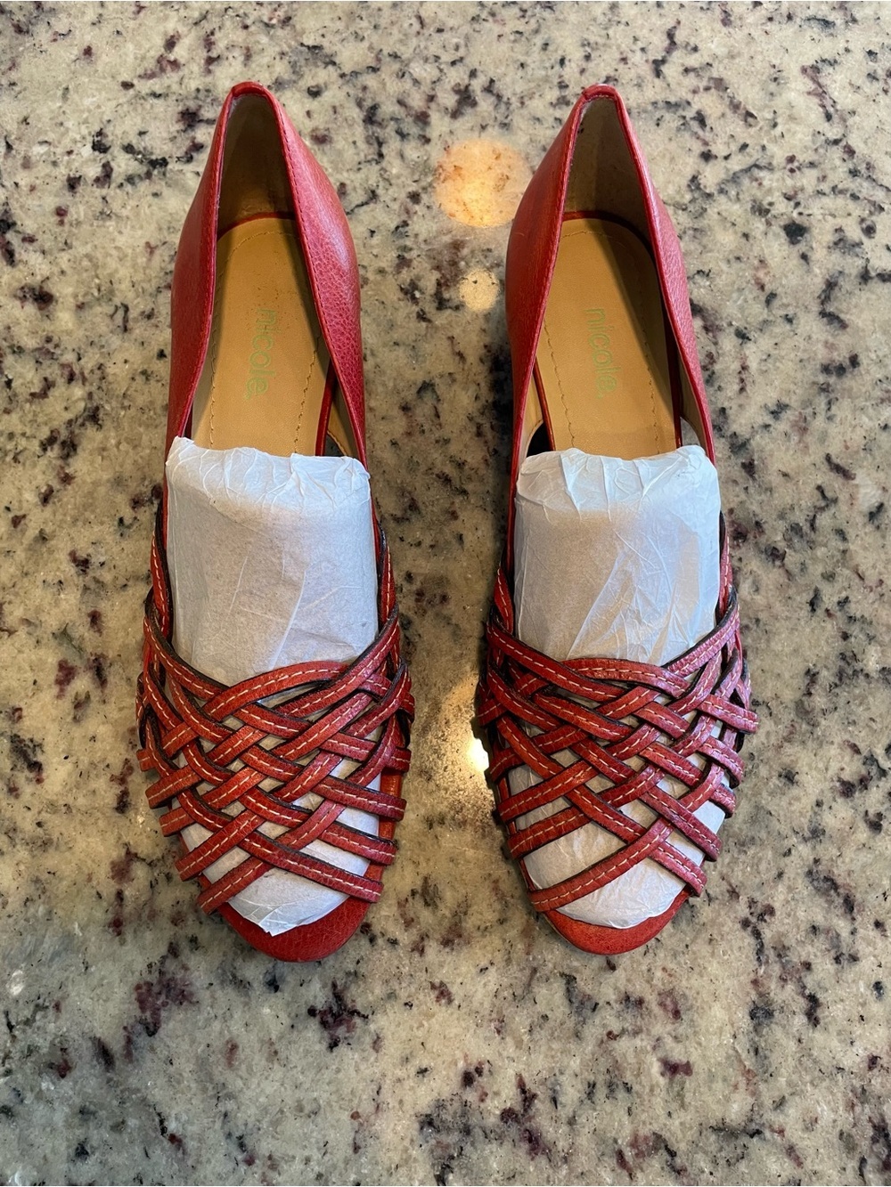 New Nicole genuine leather made in Brazil Red Woven Peep-Toe Flats 7.5